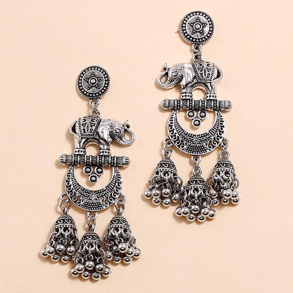 

vintage big elephant drop earrings for women ethnic bells tassel earrings pendients boho statement thailand jewelry, Silver