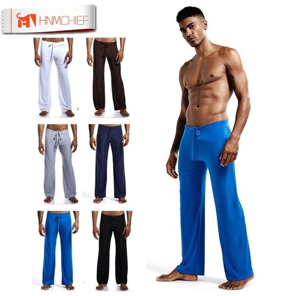 

hnmchief mens silk satin pajamas pyjamas pants men's lounge pant low-waist fashion loose slippery sleep bottoms 201109, Black;brown