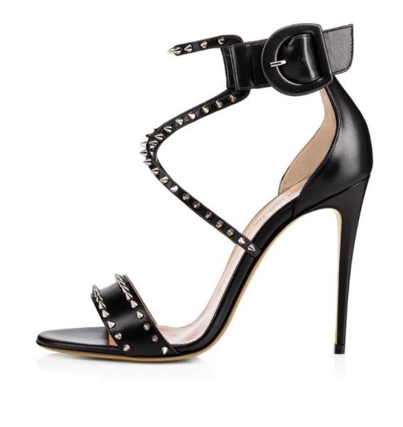 

ladies summer high heel sandal women ankle buckle shoes, Black