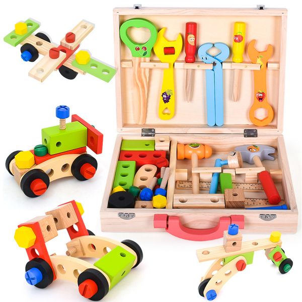 

baby toys kids wooden multifunctional tool set maintenance box wooden pretend toy baby nut combination play house toys gifts lj201009