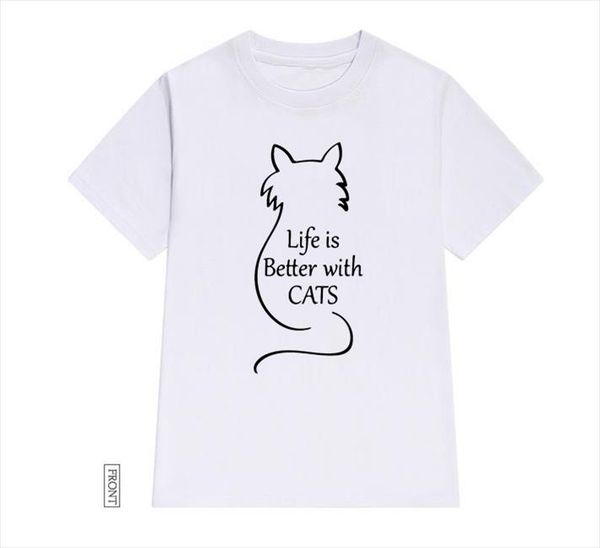 

life is better with cats women tshirt cotton casual funny t shirt lady yong girl tee 5 colors drop ship 588, White