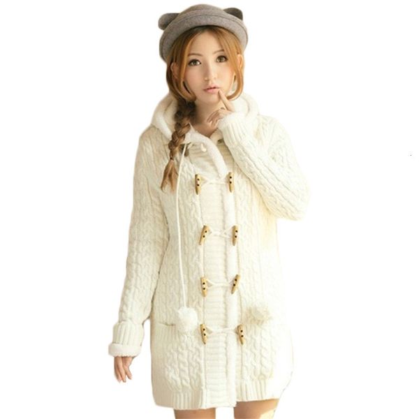 

2021 new beige women's blouse add winter velvet with hood cardigans new autumn fashion thin korean sleeve long thick sweater 99f4, White;black