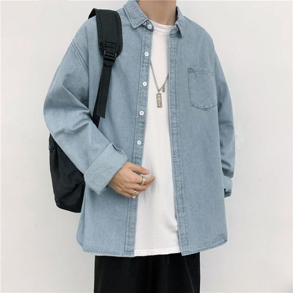 

men's shirt 2021 20120 spring new fine jeans nice long-sleeve lapels fashion masculine youth wear v2gm, White;black
