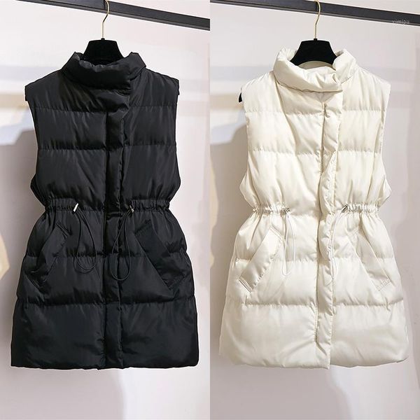 

women's vest 2021 winter sleeveless long vest jacket plus size waistcoat padded coats female loose warm puffer coat ladies parka1, Black;white