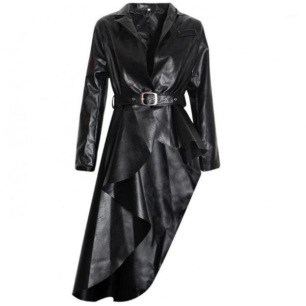 

red roosarosee designer autumn personal irregular pu trench for women lapel collar long sleeve windbreaker female 2019 outwear1, Tan;black