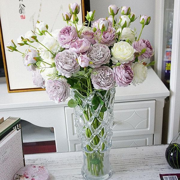 

3 heads silk hydrangeas artificial flowers silk peony bouquet flowers wedding home decoration fake rose flower1