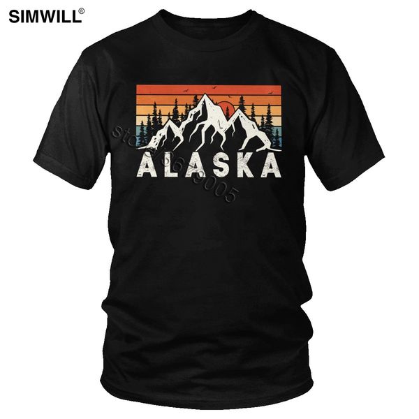 

sport handsome vintage alaska mountain t-shirt men retro fashion graphic casual cotton tee short sleeved summer sports outdoors