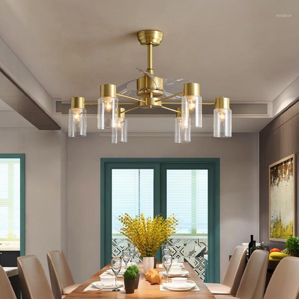 

electric fans glass led ceiling fan 42 inch lamps lamp remote control copper invisible simple home living room three color1