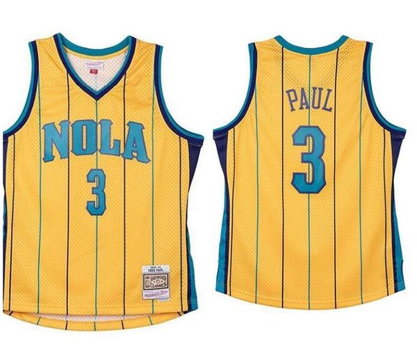 

men's basketball charlotte hornets 3 chris paul mitchell & ness yellow 2010-11 hardwoods classics authentic jersey, Black;red