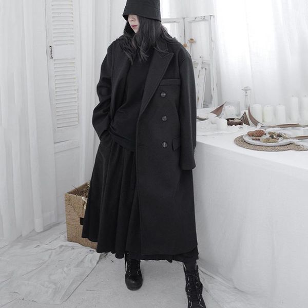 

vintage double black breasted big size long woolen coat parkas new long sleeve women fashion autumn winter 2021 1dd03321