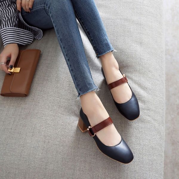 

большой размер 11 12 13 14 15 дам на высоких каблуки женской обуви женщины насосы с одним обувью vintage квадратной головой мэри джейн обувь, Black