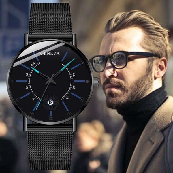 

steel watch new mesh men's 2020 band quartz band calendar fashion watchcfol, Slivery;brown