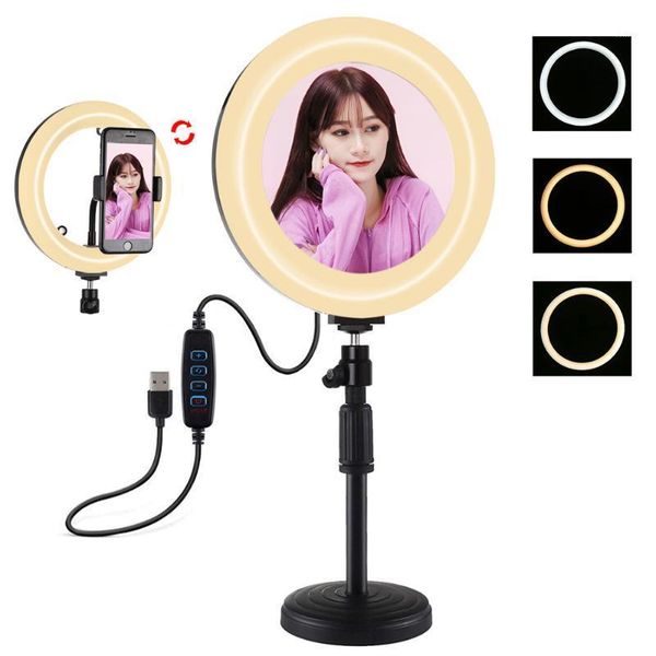 

flash heads pography mini led ring light 7.9 inch curved surface dimmable usb charge with phone holder selfie video fill1