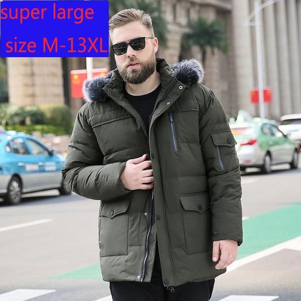 

new men suepr large chest 13xl 185cm fur collar down jacket clothing white duck down thick loose casual coat plus size m-13xl, Black