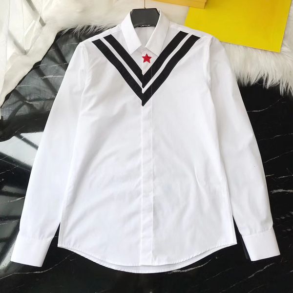 

mens cotton dress shirt men embroidery v-shaped stripe and star slim fit casual shirts dy2323 07j0, White;black