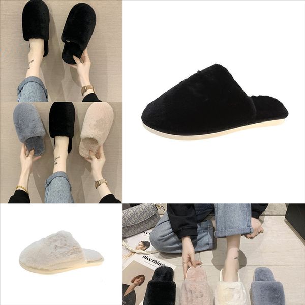

dprin fluffy fur slippers plush men couples home anti-slip warm house indoor floor plush slipper shoes ladies faux girls women slides, Black