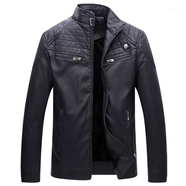 

new winter jackets men slim casual outwear bomber jacket windbreaker pu motorcycle leather jackets male fur coat1, Black