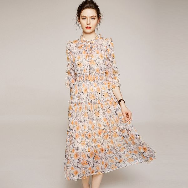 

2020 лета нового платья dressaline dresselegant женщин типа постоянного воротник кружево-4 рукава a-линия юбка платье mj2052 jkwln, Black;gray