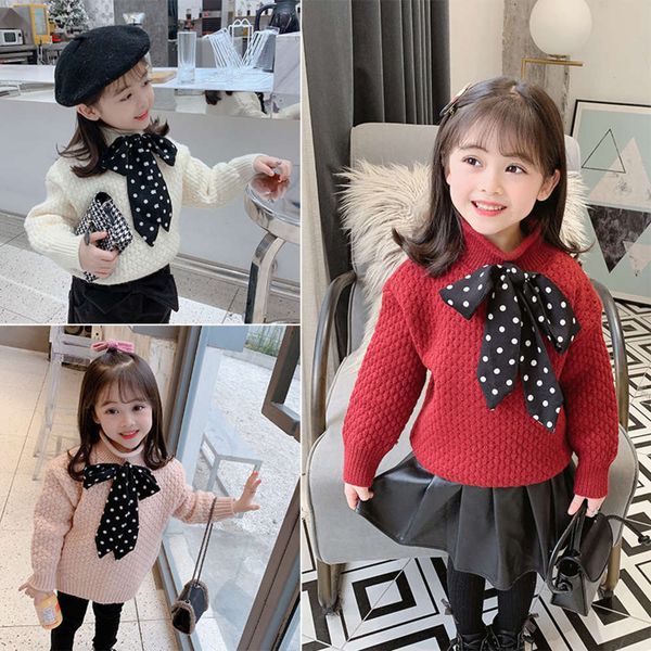 

t-shirt girl's autumn and winter new bow high collar baby's thickened children's fashion pullover, Blue