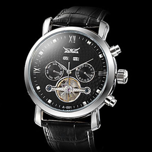 

multi-function dial three eye tourbillon large bottom penetrating automatic mechanical watch real belt men's watch, Slivery;brown