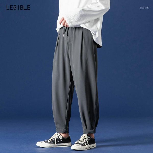 

legible man 2020 fashion loose ankle-length pants mens solid harem pants male elastic waist joggers pant1, Black