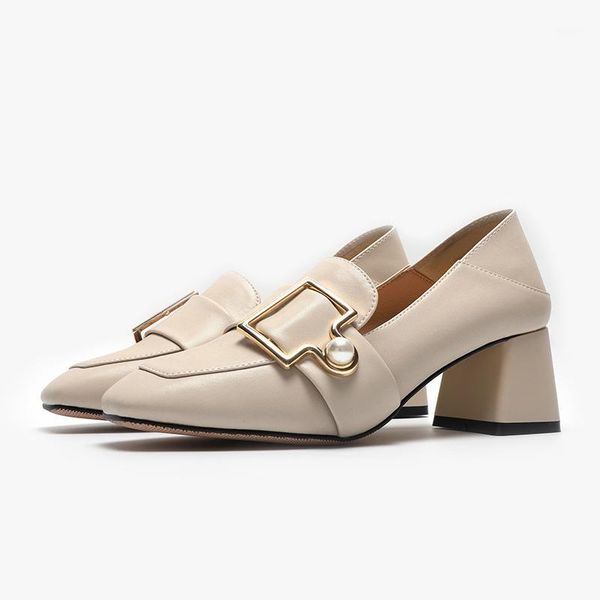 

spring new fashion pearl buckle high-heeled shoes square heels popular fashion women's dress shoes heels women1, Black