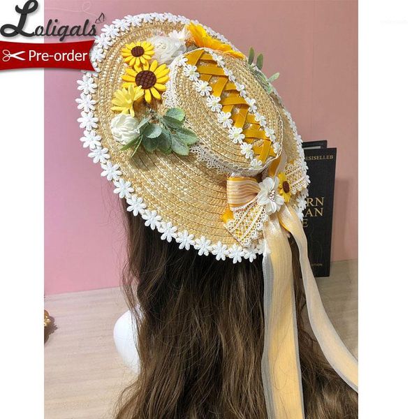 

sunflower ~ sweet lolita straw hat beautiful sunhat by alice girl ~ pre-order1, Blue;gray