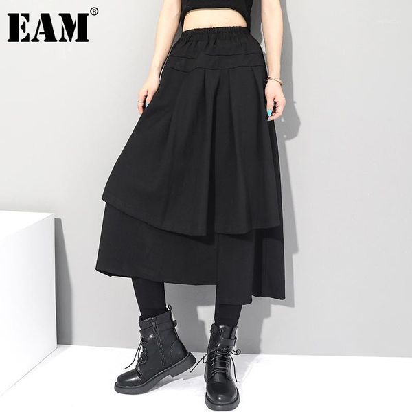 

eam] high elastic waist black irregular split joint temperament half-body skirt women fashion tide new spring autumn 2020 1z2861