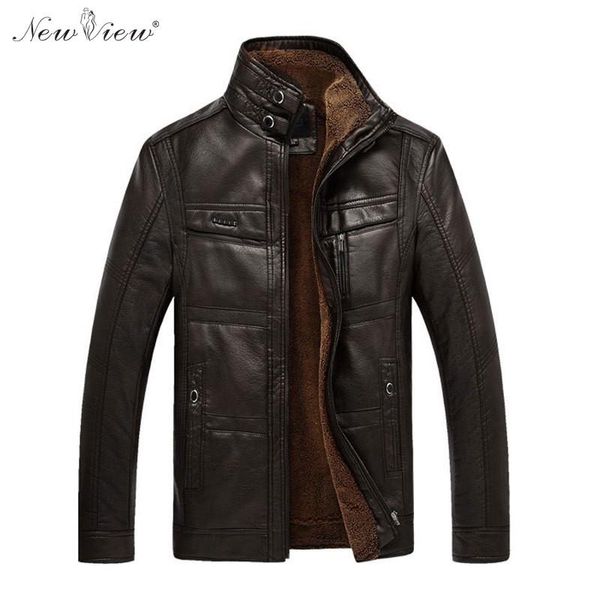 

leather jacket winter autumn thick warm fur coat men mandarin collar motorcycle pu leather parka plus size 4xl jaqueta de couro, Black