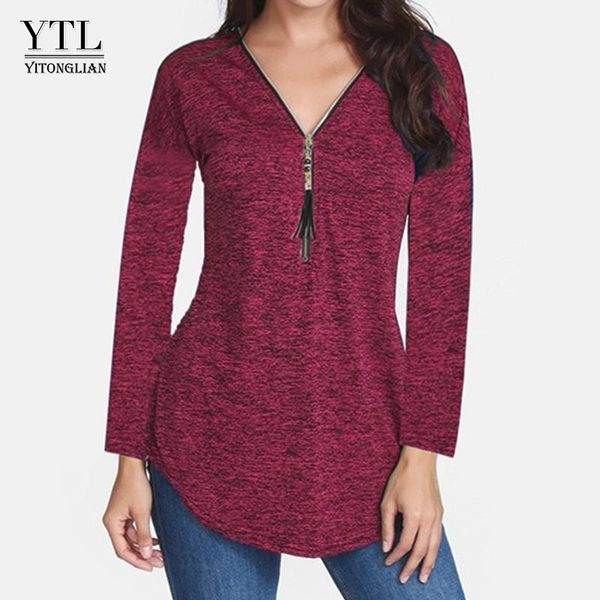 

yitonglian women's autumn fashion long sleeve casual zip up tassel tunic plus size cotton blouse for work h188, White