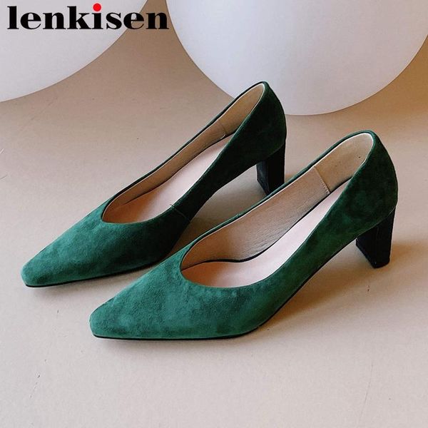 

lenkisen 2020 limited customization big size sheep suede small square toe high heels simple style shallow slip on cozy pumps l29, Black