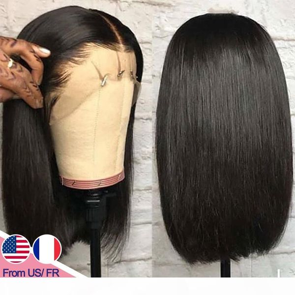 

13x4 blunt cut bob wig short lace front human hair wigs remy brazilian straight bob wigs with baby hair hd transparent wig, Black;brown