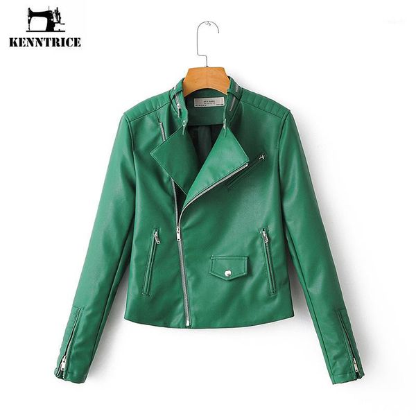 

kenntrice fashion green slim women faux leather jacket casual biker motorcycle jackets female punk streetwear moto & biker coat1, Black