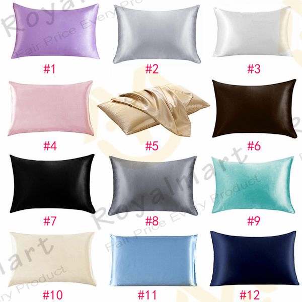 

20*26inch silk satin pillowcase 12 colors ice silk skin-friendly pillowslip zipper pillow cover double face envelope bedding pillow case