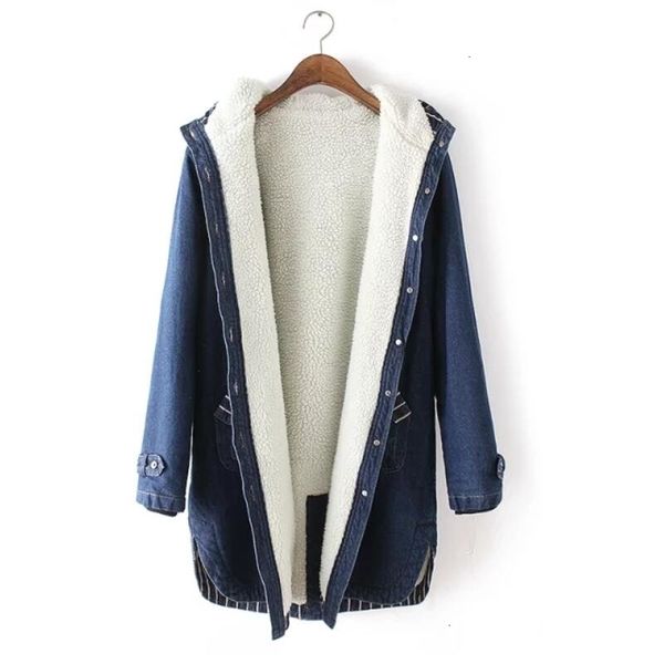 

2021 warm winter long bomber jacket women hooded coat jeans denim jackets basic ladies windbreaker female large plus size 5xl t190909, Black;brown