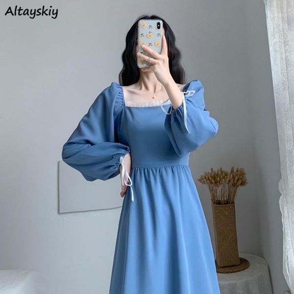 

vintage dress women lovely lace-up design slim empire chic square collar ladies clothes elegant party holiday vestido feminino1, Black;gray