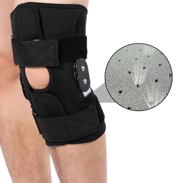 

1pc hinged knee brace arthritis support adjustable double metal wrap sports knee pads brace protection sports sleeve, Black;gray
