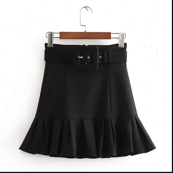 

new arrival women fashion black tie belt waist skirt elegant ladies pleated mini skirts casual jupe femme