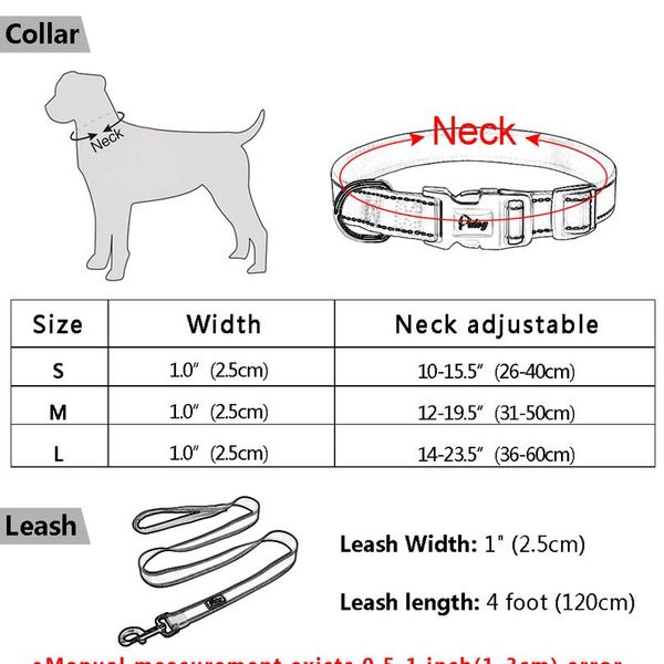 

nylon reflective dog collar and leash set adjustable walking training dog belt traction rope for medium large dogs pi wmtsto