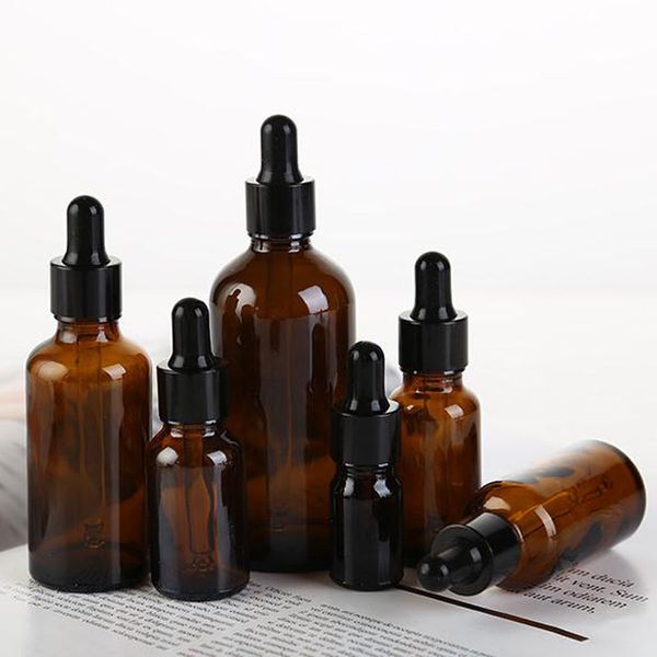 Amber vidro líquido reagente pipeta garrafas de olho aromaterapia 5ml-100ml óleos essencial perfumes garrafa atacado