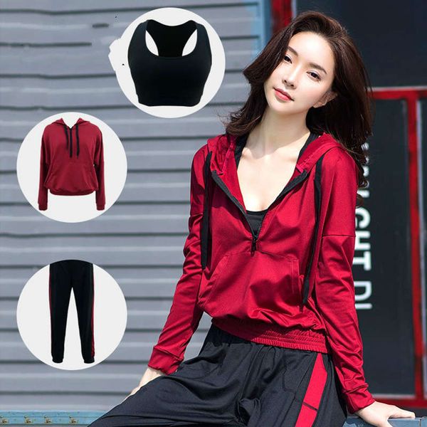 

french tb new yoga suit women's gym professional high end running show thin quick dry clothes three piece set, Gray