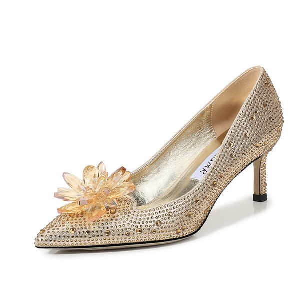 

2021 new crystal banquet women's plus size strass princess wedding shoes thin heels 9w32, Black