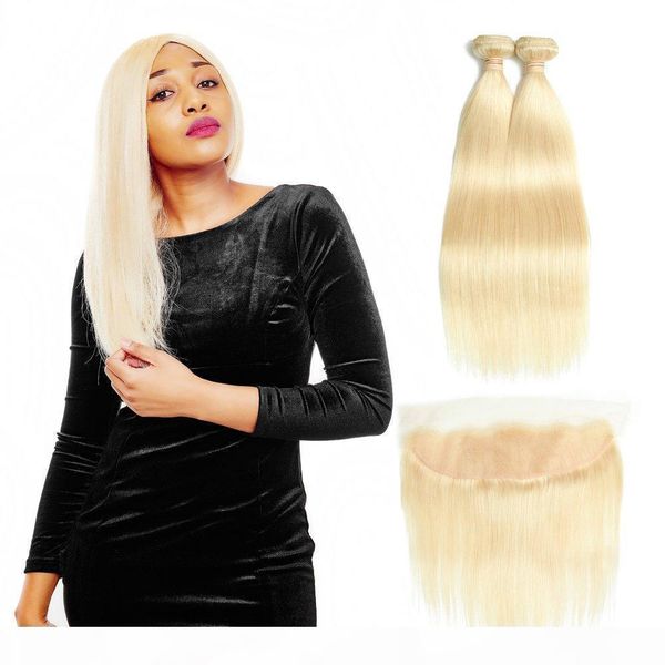 

malaysian straight hair bundles with lace frontal closure 613 blonde human hair frontal with baby hair 3 bundles with closure remy extension, Black;brown