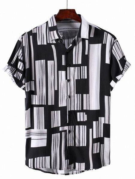 

men geo print button through shirt f3pk#, White;black
