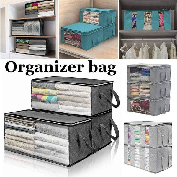 

storage bags non-woven fabric folding bag with zipper dustproof moisture-proof clothes quilt case holder organizer save space1