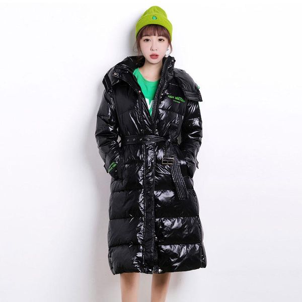 

women's down & parkas 2021 winter jacket women thick outerwear warm korean slim long jackets white duck coat female hooded parka belt d, Black