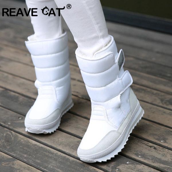 

reave cat warm winter boots women down mid-calf botas waterproof snow booties anti-slip botte woman bota feminina footwear s607a, Black