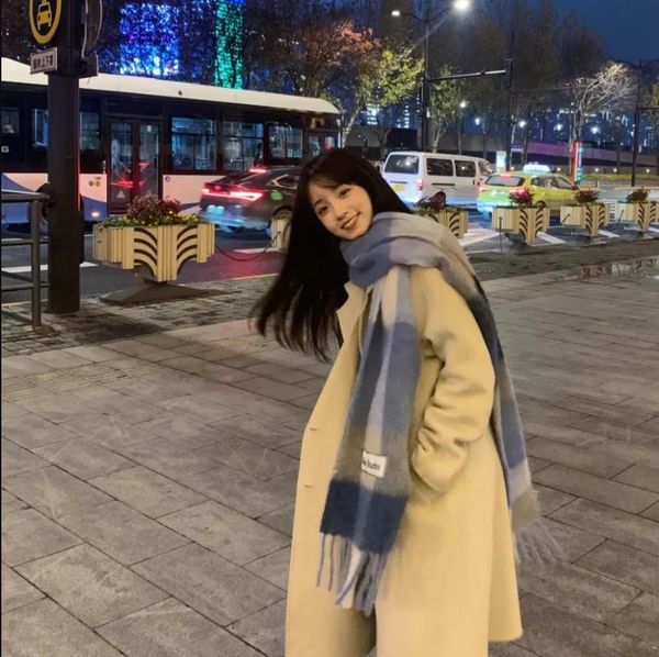 

ac 2022 winter new ladies scarf acne studio brand cashmere scarve designer blanket shawl women's color checkered tassels soft multicolo, Blue;black