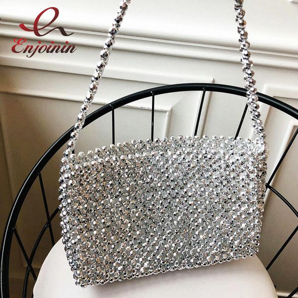 

trends silver beaded casual ladies vacation shoulder bag tote party purse women designer bag bolsa pouch handbag open small