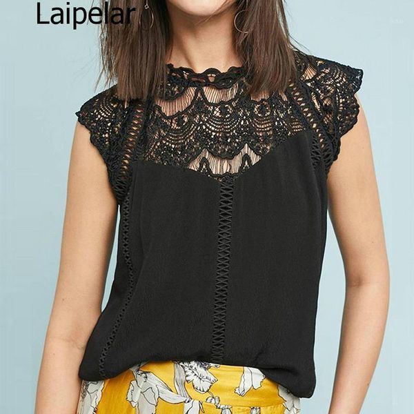 

summer 2021 womens blouses lace patchwork sleeveless solid shirt women blouse blusas roupa feminina shirt1, White